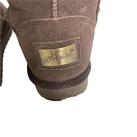 Yhche Brown Suede and Sheepskin Tall Boots Sz 38-Sz 7 - Picture 9 of 11